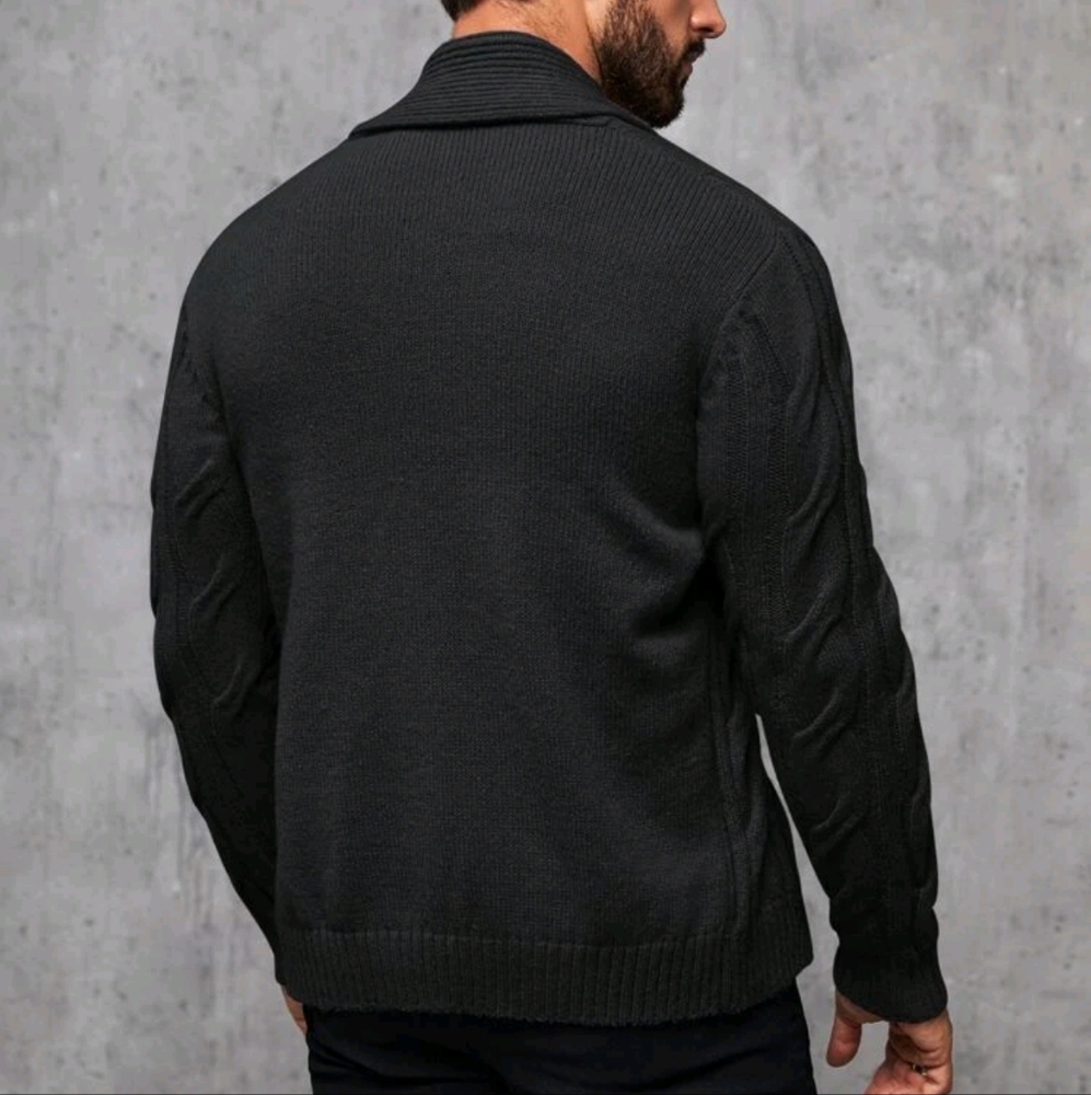 Men Shawl Collar Cable Knit Cardigan - Picture 2 of 6